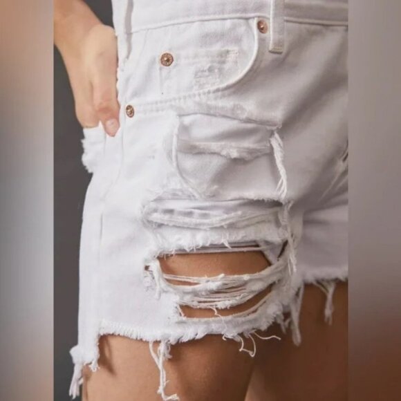 We The Free People Maggie Distressed High Low Raw Hem‎ Cutoff Shorts White Sz 28 - Picture 3 of 14